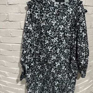 ERDEM Universal Standard Primrose Shirt Dress Floral Ruffle Black S 14-16
